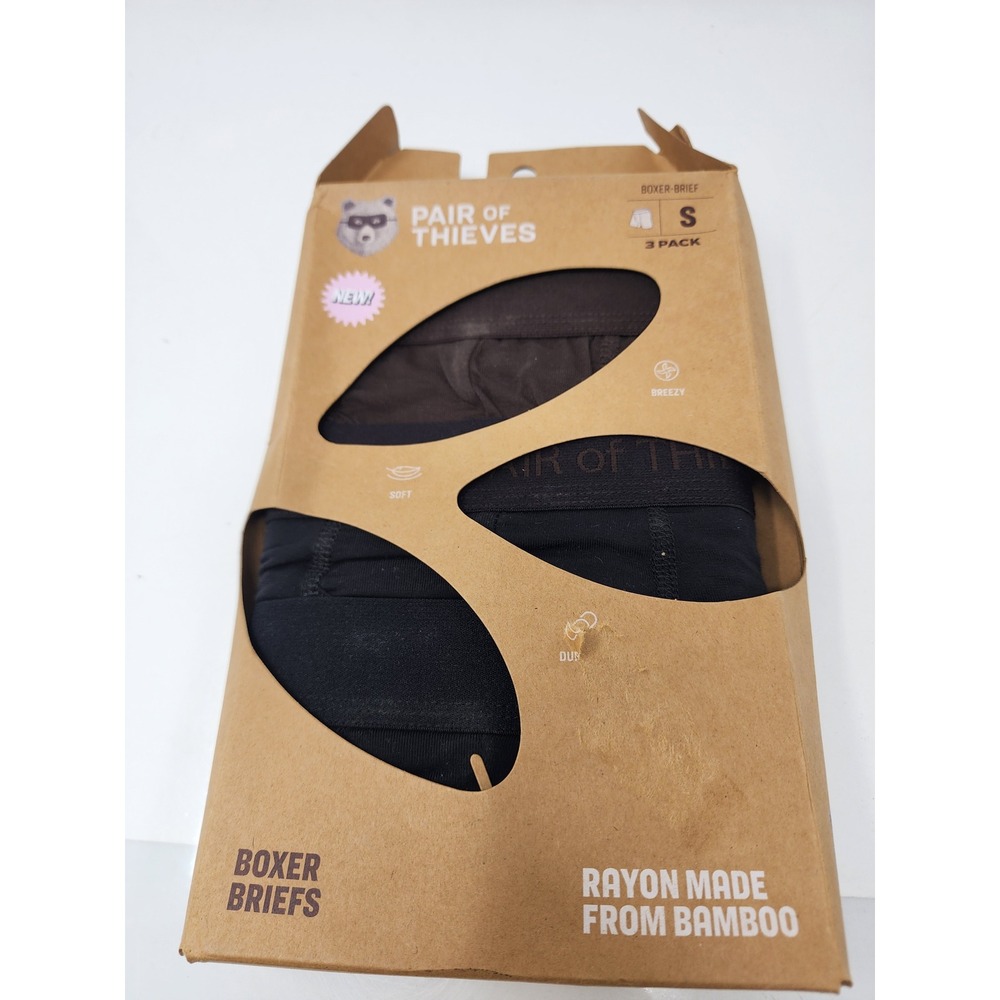 Pair of Thieves Mens 3 Pack Boxer Briefs Brown Bamboo Blend Casual Size Small
